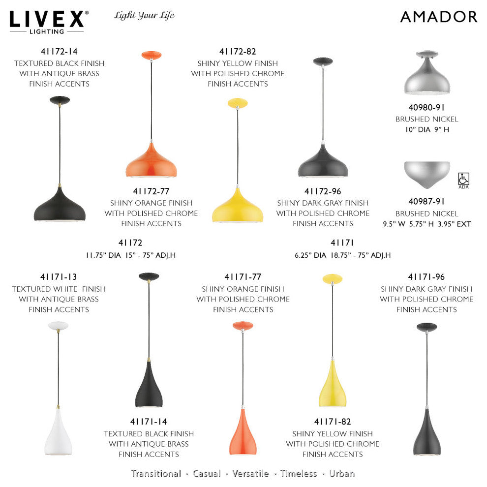 Amador 1 Light Shiny Yellow With Polished Chrome Accents Pendant