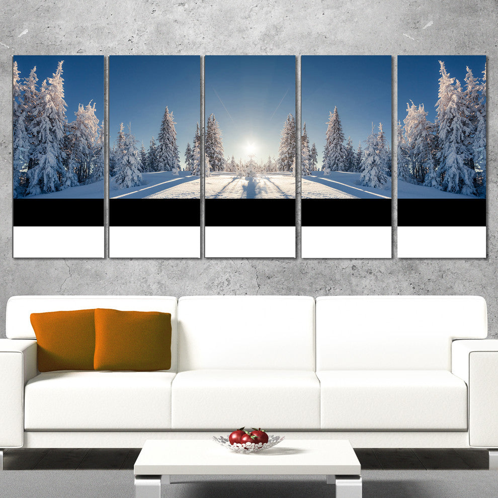 "Majestic White Winter Landscape" Landscape Print Wall Art, 5 Panels, 60"x28"