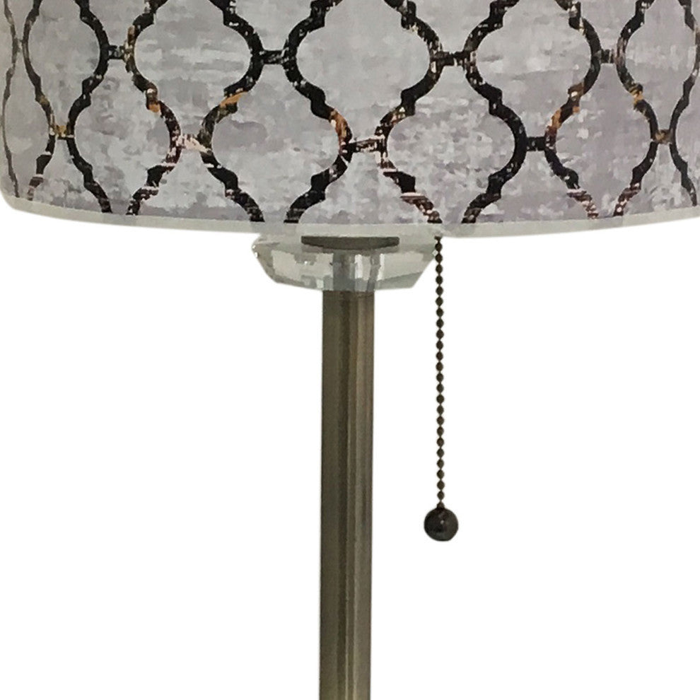 28" Crystal Buffet Lamp With Moroccan Tile Textured Shade, Antique Brass, Single