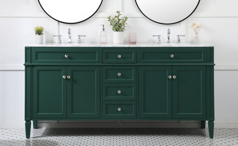 Home Living Vanity with Carrara White Marble Countertop, Green, 72", Double Sink