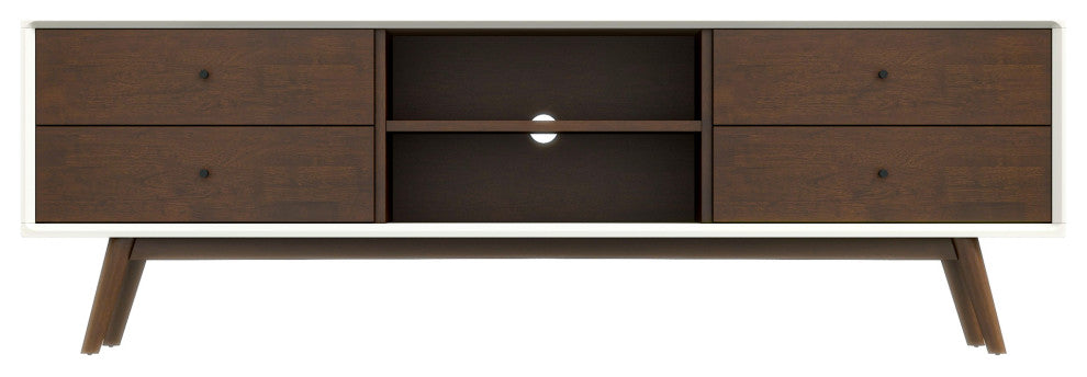 Noak Mid-Century Modern Solid Wood TV Stand With 6 Storage Cabinet, White