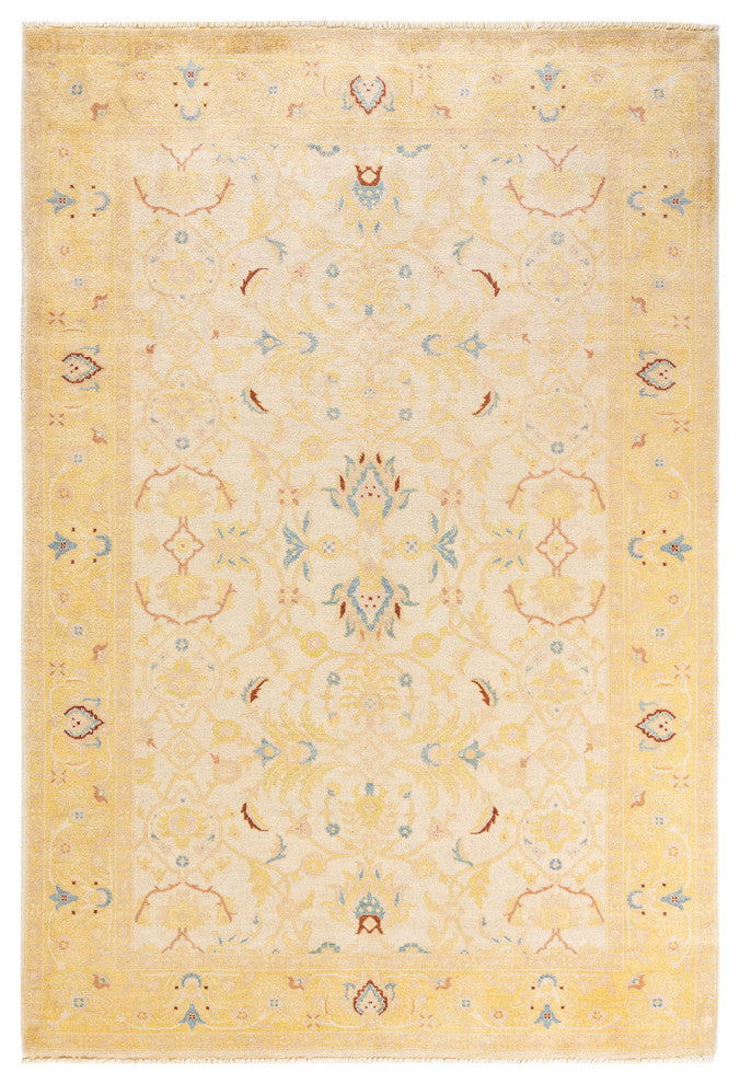 Eclectic, One-of-a-Kind Hand-Knotted Area Rug Ivory, 6' 3" x 9' 2"