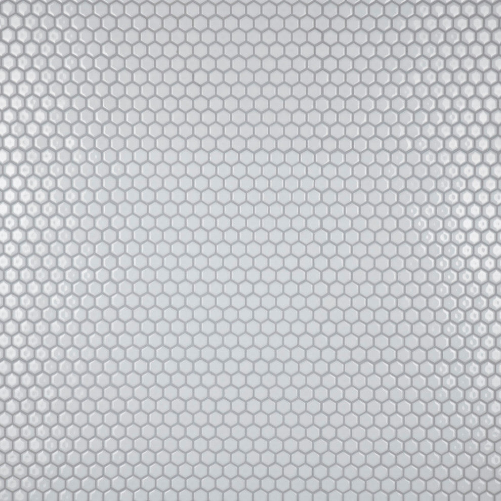 Colmena Hex Porcelain Floor and Wall Mosaic Tile, Glossy White