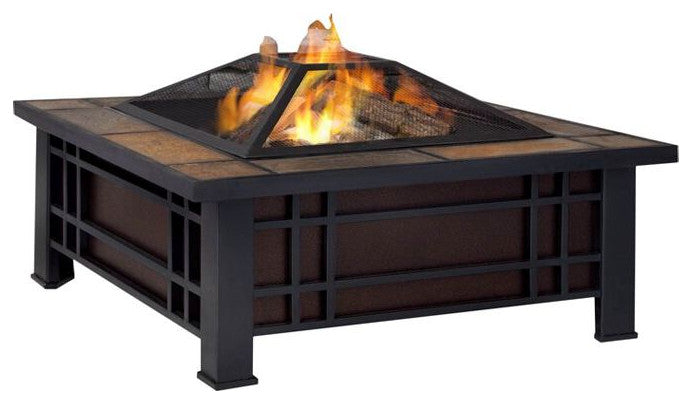 Outdoor Steel Wood Burning Fire Pit Table With Spark Screen And Log Poker Tool