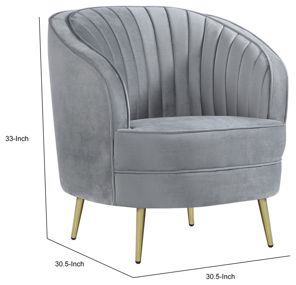 Benzara BM286332 Retro Accent Chair, Channel Tufted, Bucket Style Back, Gray