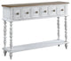 48 Inch 2 Drawer Console Table, Turned Legs, Distressed White