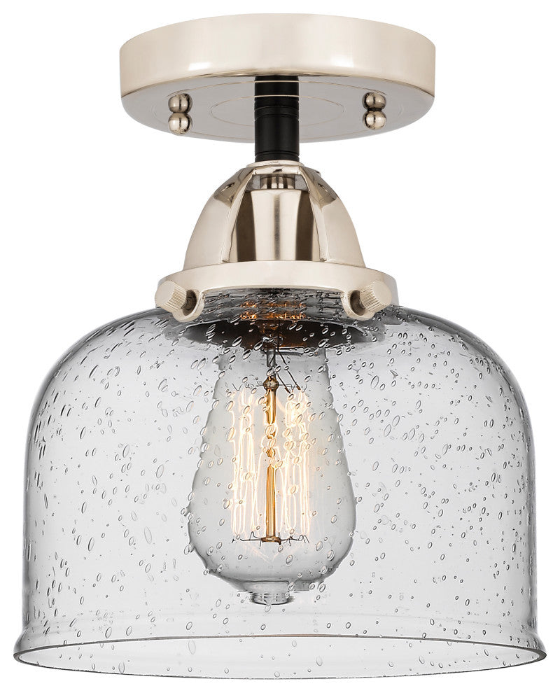 Large Bell Semi-Flush Mount, Black Polished Nickel, Seedy, Seedy