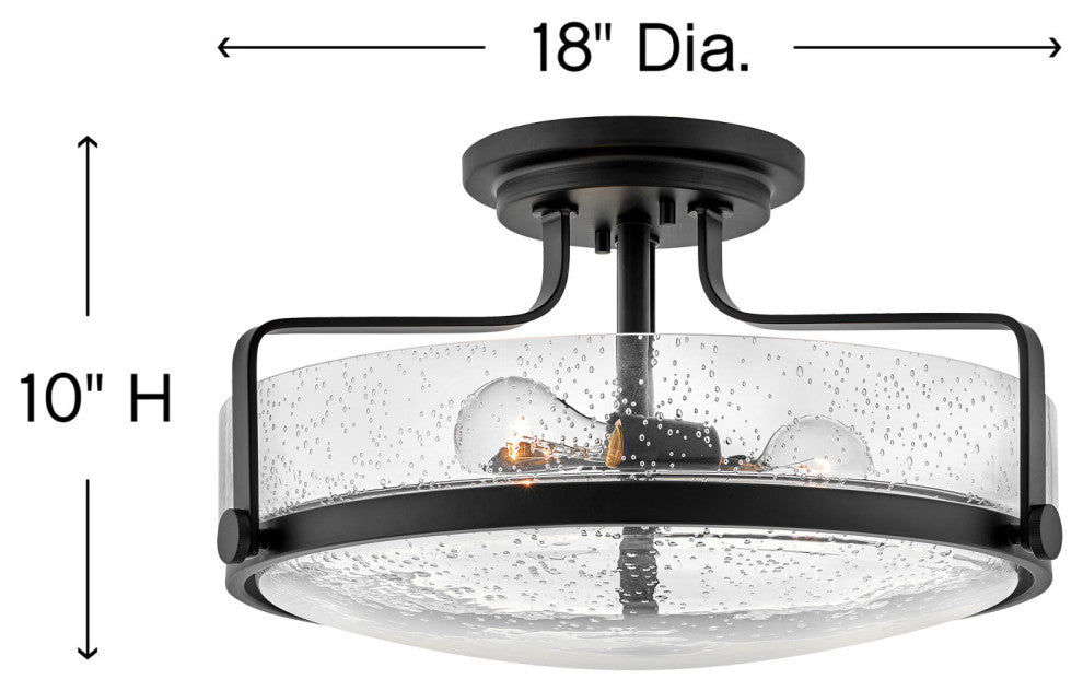Hinkley Harper 18" Large Semi-Flush Ceiling Light, Black + Clear Seedy