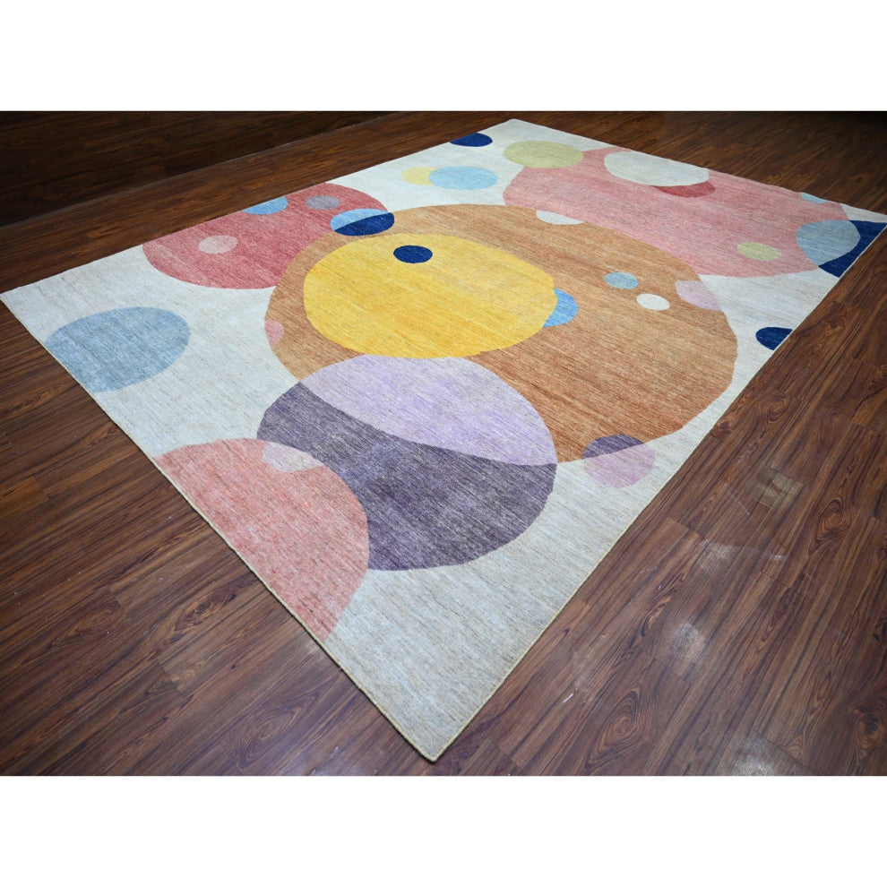 Colorful, The Circles Design 100% Wool Hand Knotted, Oriental Rug, 10'x13'9"