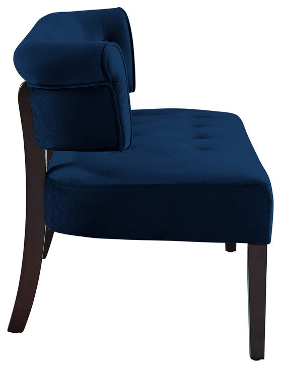48" Navy Blue And Black Upholstered Velvet Bench
