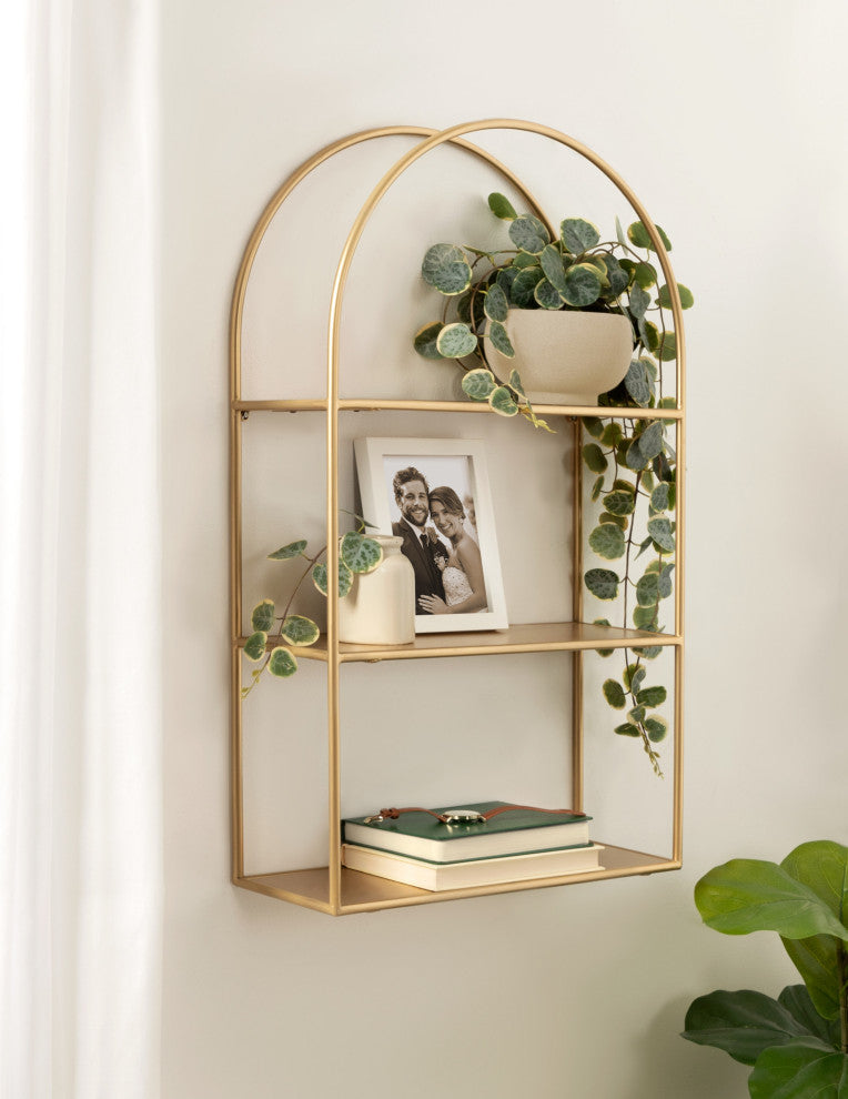 Monroe Metal Arch Shelf, Gold, 18"x31"