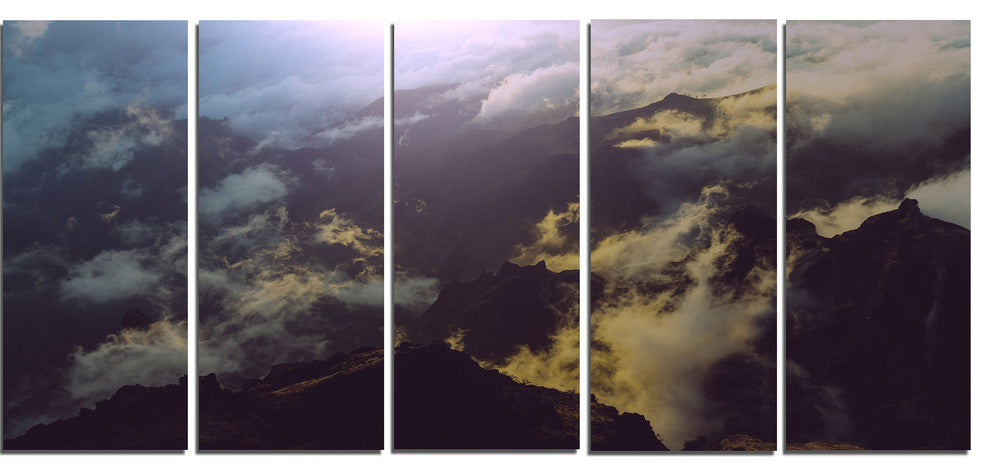Mountain Above the Clouds View, Landscape Canvas Art Print, 60"x28", 5 Panels