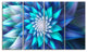 Large Blue Alien Fractal Flower, Floral Canvas Art Print, 48"x28", 4 Panels