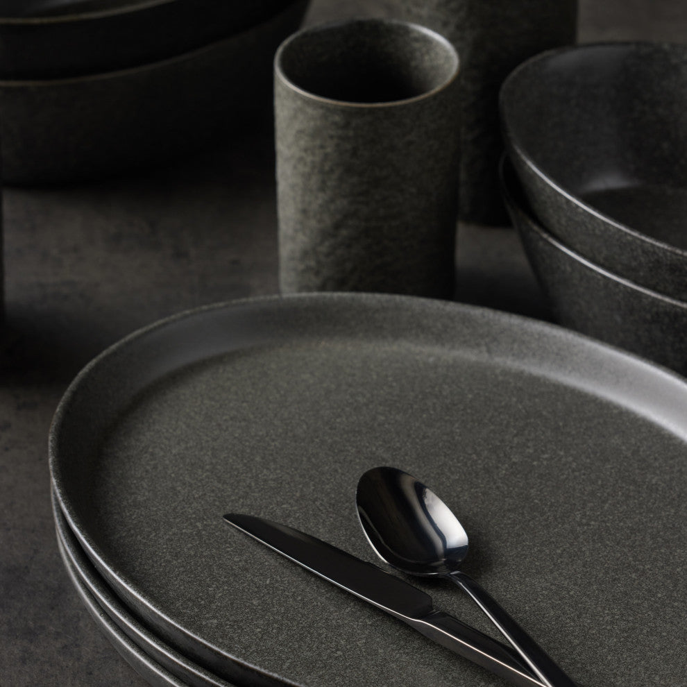 Stone by Mercer Project Katachi Stoneware 16 Piece Dinnerware Set, Charcoal