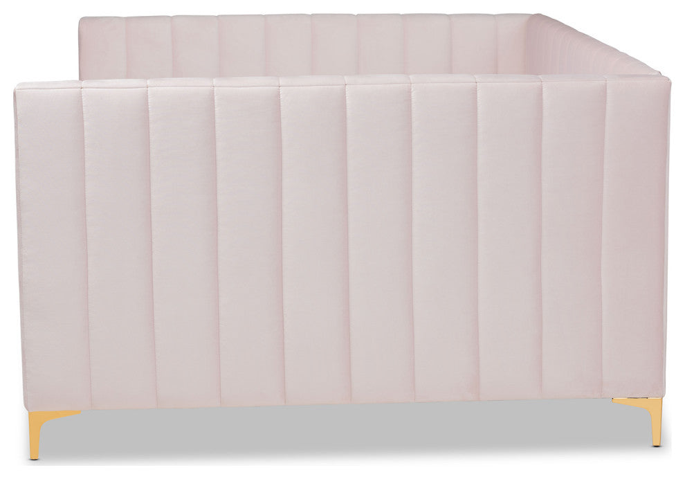 Taryn Modern Luxe Light Pink Velvet Fabric and Gold Queen Daybed