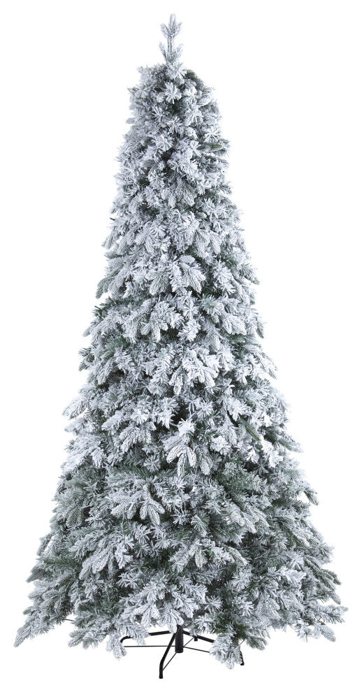 8' Flocked Vermont Mixed Pine Artificial Christmas Tree With 600 LED Lights