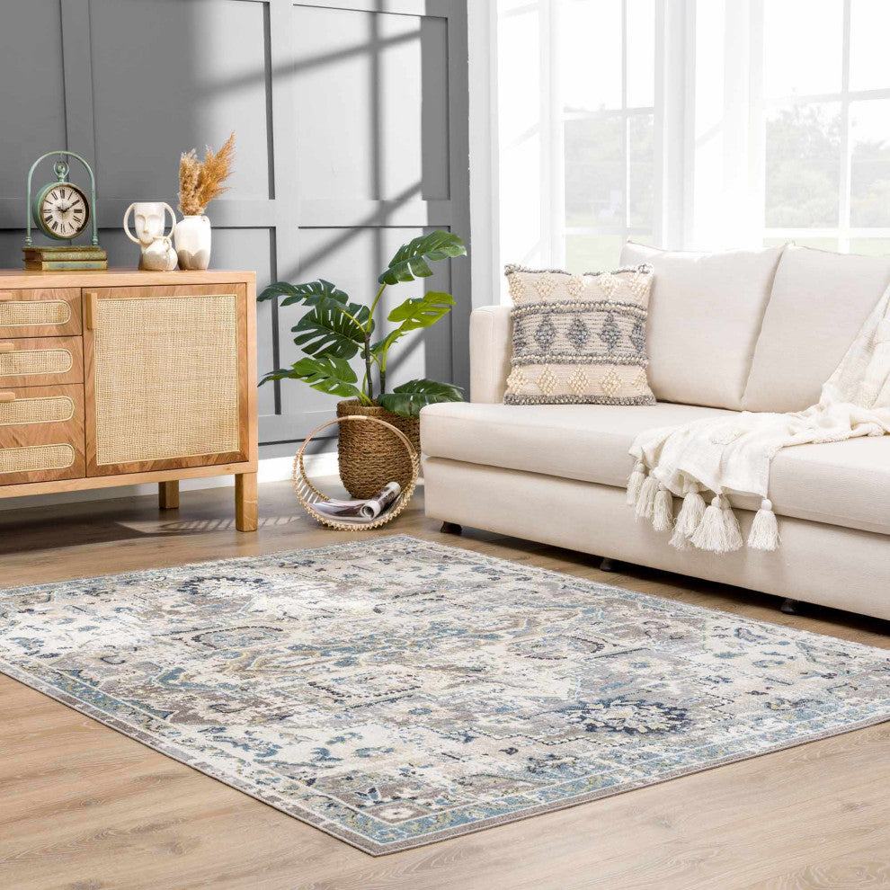Hauteloom Cabacungan Gray & Blue Washable Area Rug, 5'3"x7' Rectangle