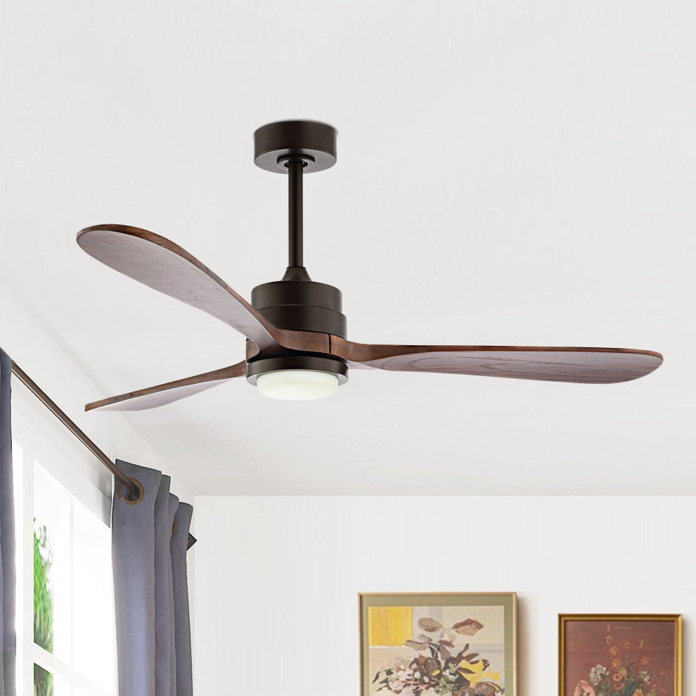 52" 3-Blade LED Ceiling Fan With Remote Control and Light Kit, Natural Bronze