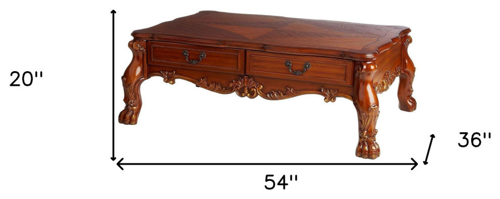 54"x36"x20" Cherry Oak Wood Coffee Table