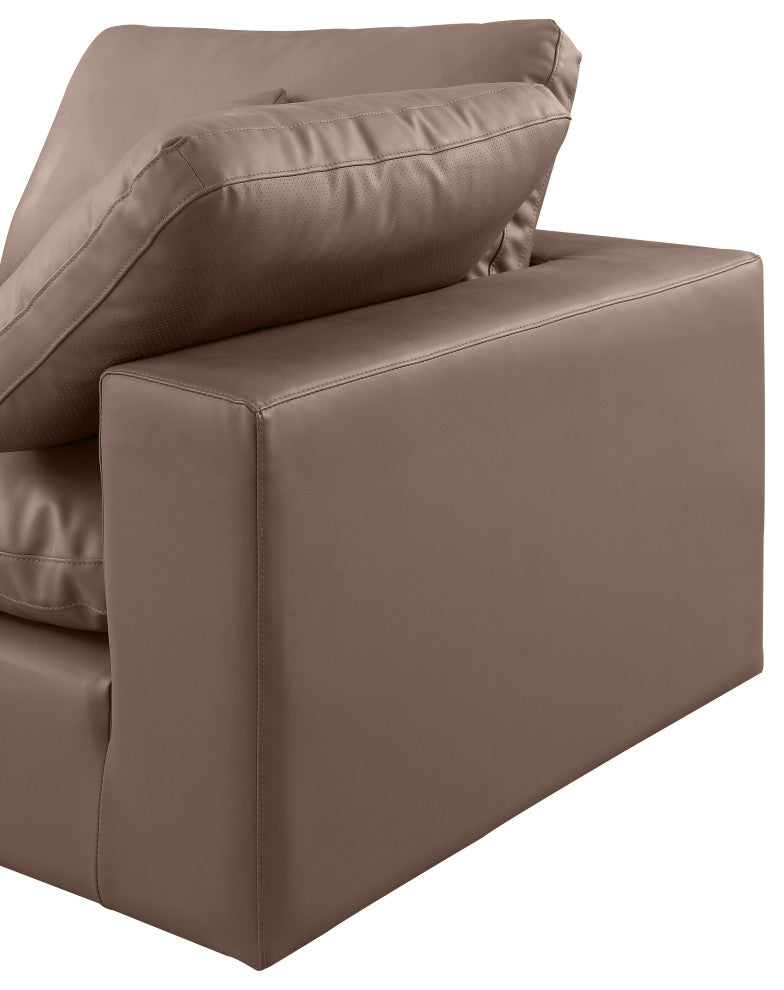 Comfy Upholstered U-Shaped Modular Sectional, Brown, 6-Piece: 2 Armless Chair, 2 Corner Chair, 2 Ottoman, Vegan Leather