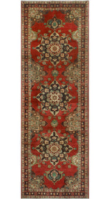 Fine Vintage Distressed Carleen Rust/Charcoal Runner, 3'7x10'4