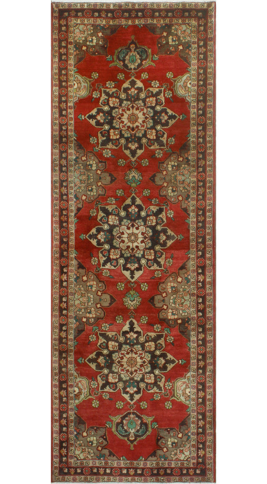 Fine Vintage Distressed Carleen Rust/Charcoal Runner, 3'7x10'4