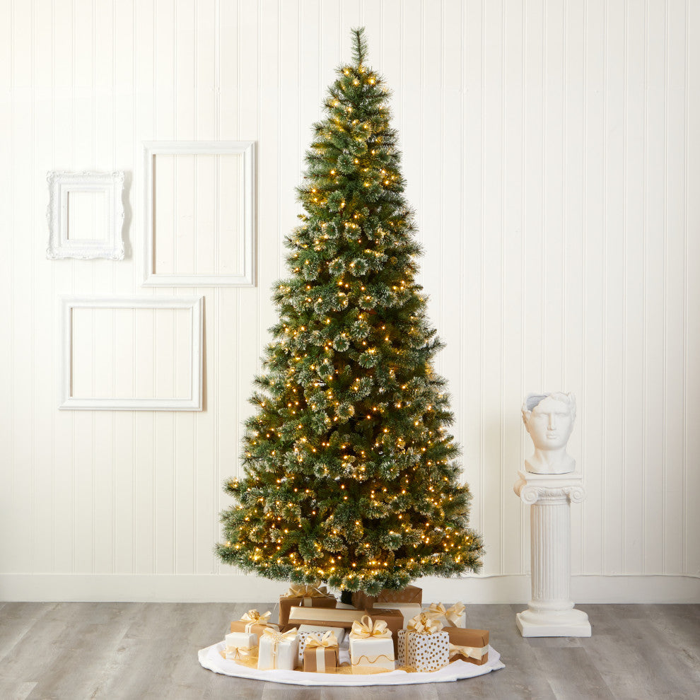 9' Wisconsin Slim Snow Tip Pine Faux Christmas Tree With 800 Clear LED Lights