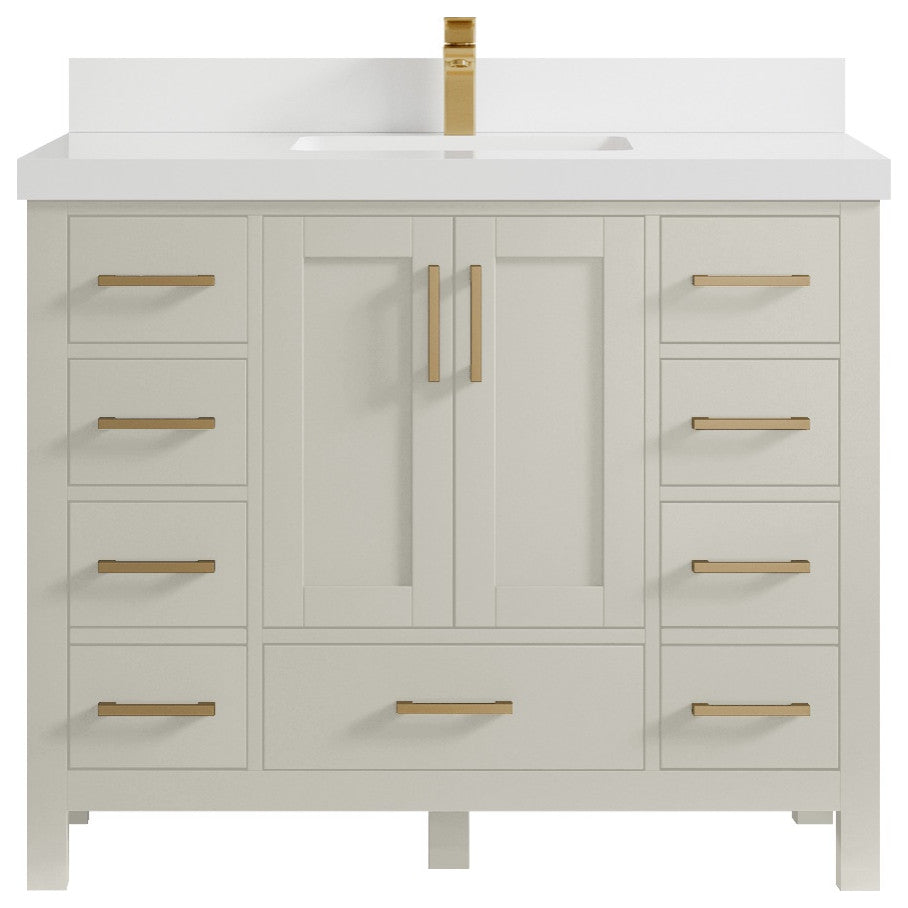 Malibu 42" Single Sink Bath Vanity in Fine Grain 2" White Quartz
