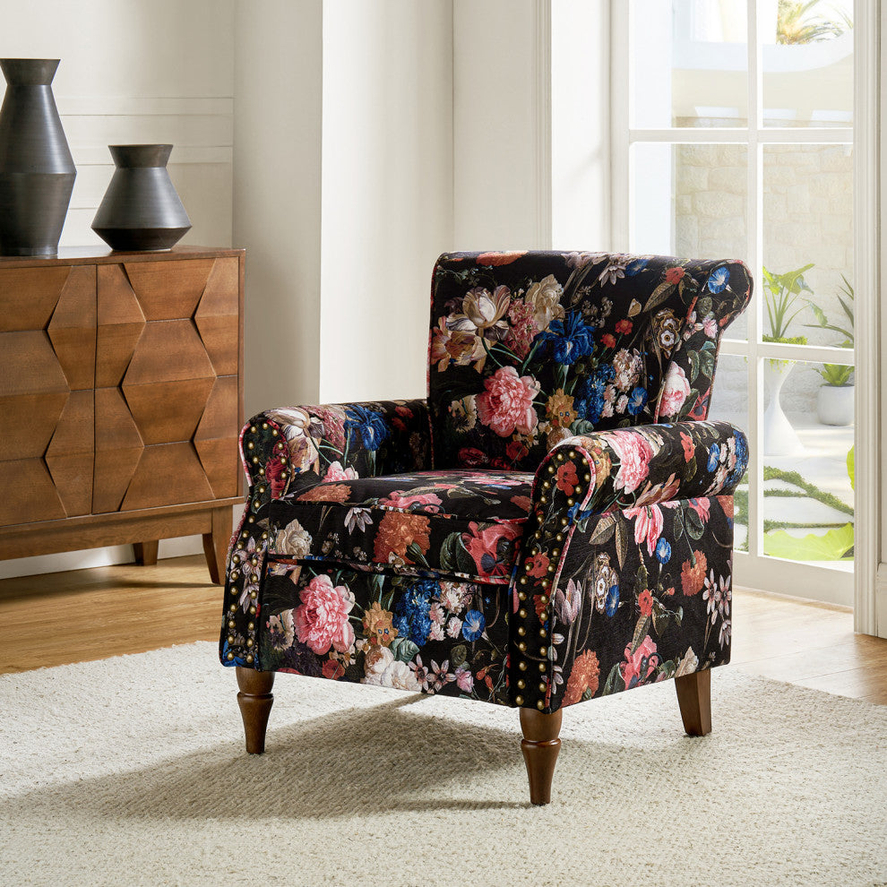 Wooden Upholstered Armchair, Black