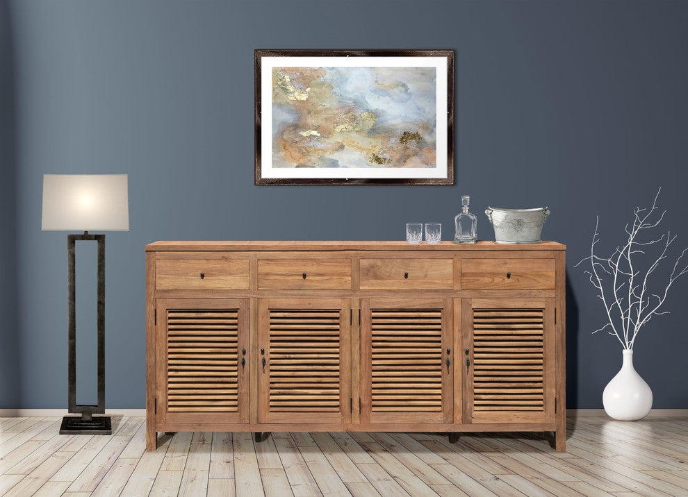 Recycled Teak Wood Louvre Cabinet with 4 Doors 4 Drawers