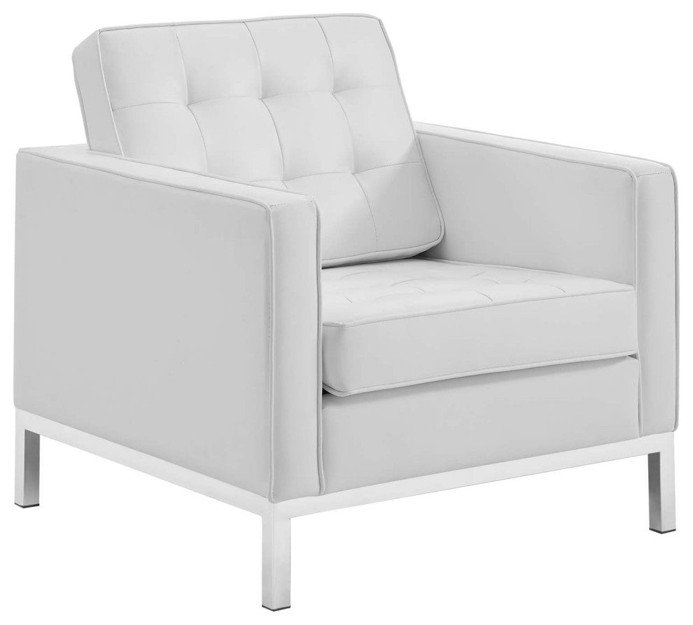 Loft 3 Piece Tufted Upholstered Faux Leather Set Silver White