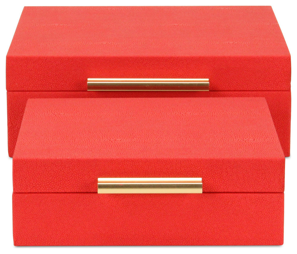Lusan Square Decorative Box Set, Red Faux Shagreen