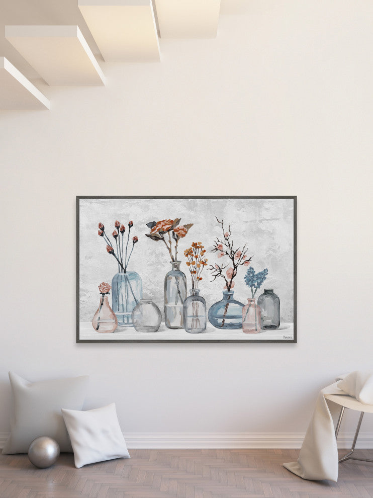 "Flower Glassware" Floater Framed Painting Print on Canvas