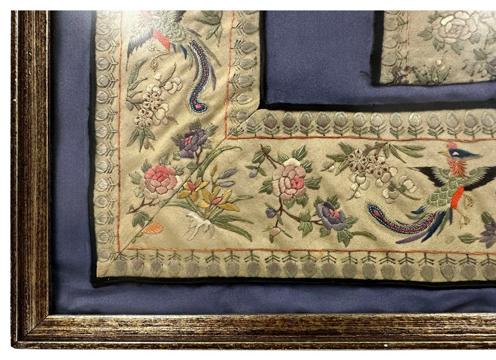 Consigned Antique Chinese Framed Groups of Textile Embroidery Pieces