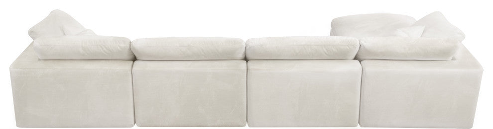 Cozy Velvet Upholstered Comfort L-Shaped Modular Sectional, Cream, 5-Piece: 2 Armless Chair, 2 Corner Chair, 1 Ottoman