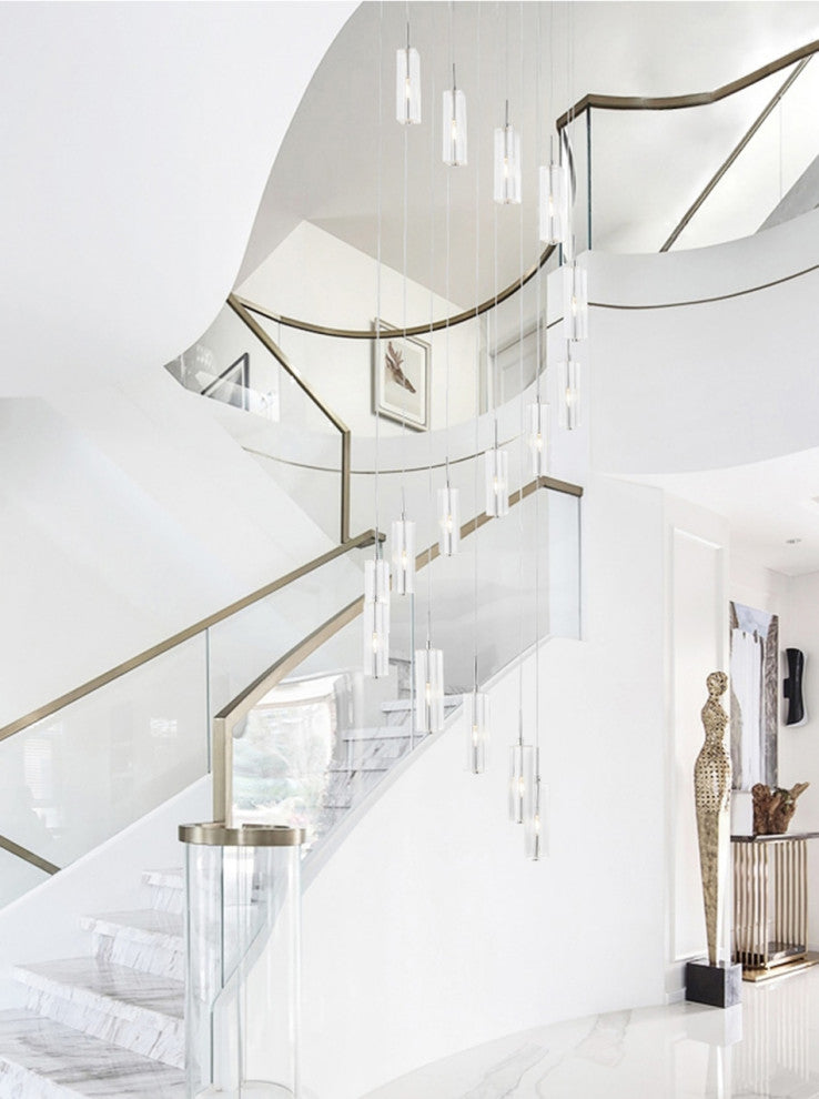 Cannes | Staircase Pendant Crystal Long Light Fixture, 30 Lights