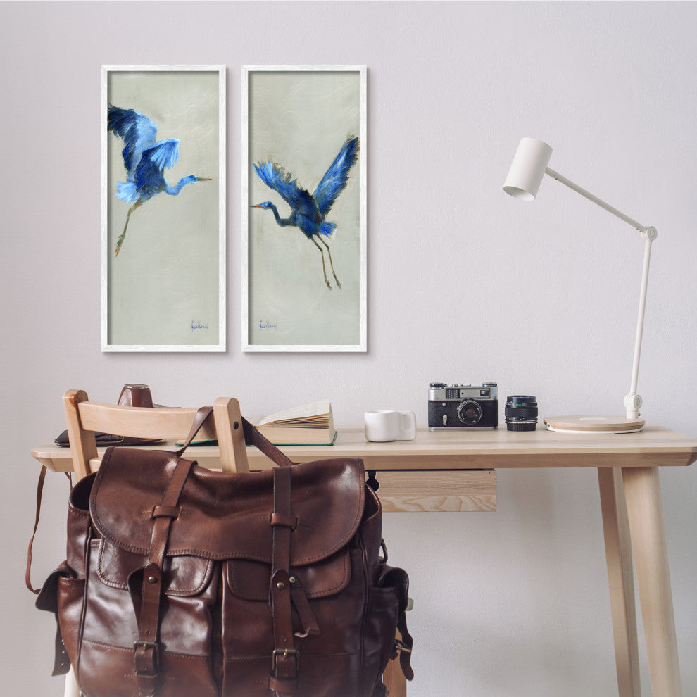 Flying Cranes Abstract Birds Expressive Blue Animal Flight,10 x 24