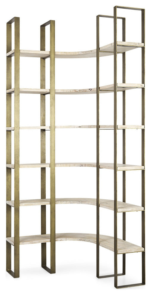Gold Iron Framed Curved Wooden Shelving Unit