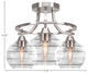 Paramount 3-Light Semi-Flush Light, Brushed Nickel, 6" Clear Ribbed Glass