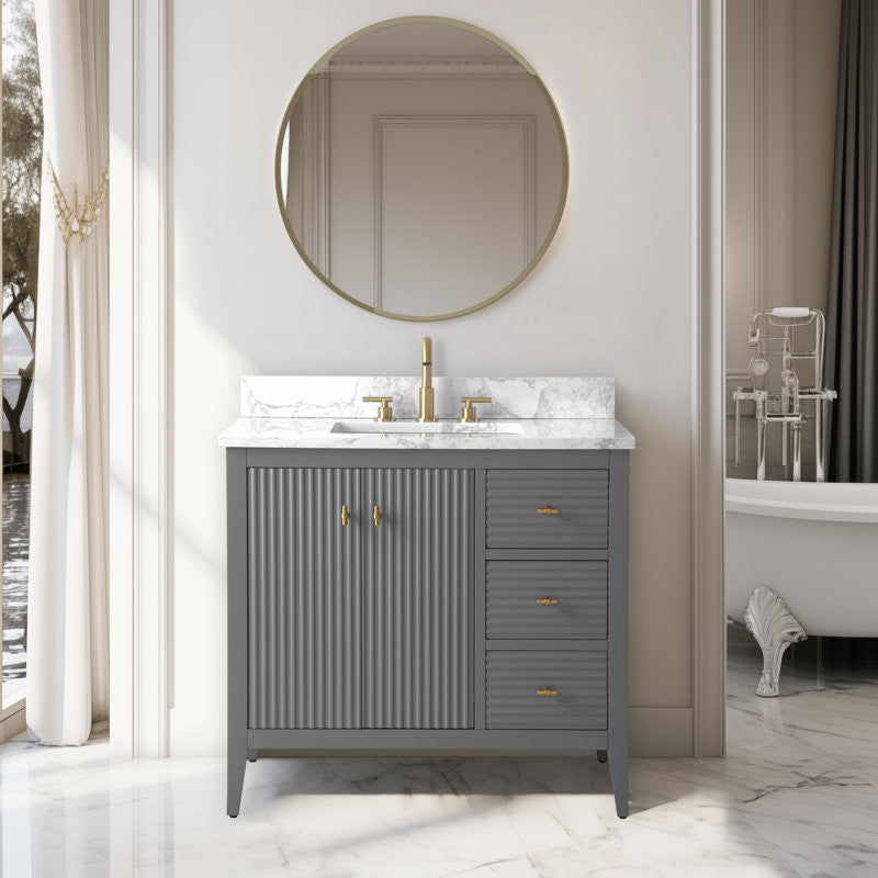 Vanity Art Freestanding Vanity, Cashmere Gray, 36", Single Sink, Golden Brushed