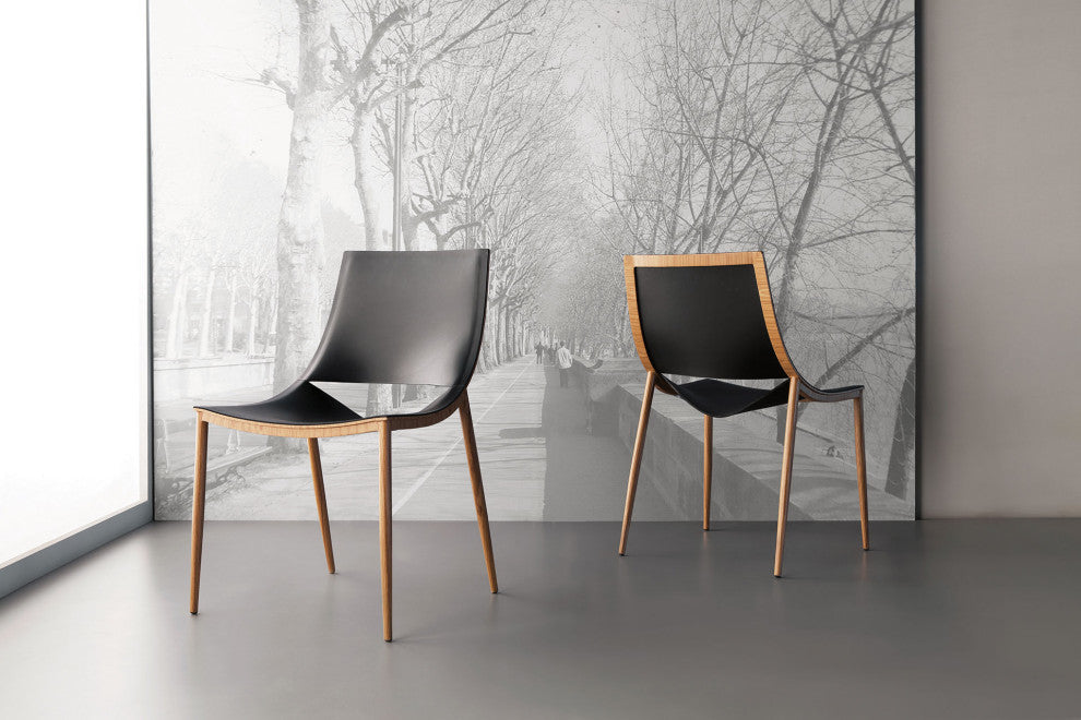 Sloane Dining Chair II, Black Leather and Teak