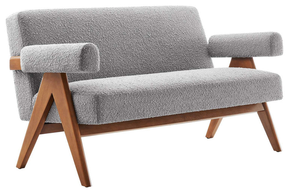 Lyra Boucle Fabric Loveseat, Light Gray