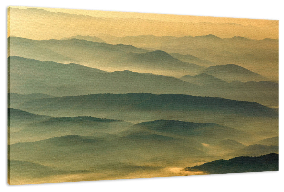 Foggy Mountain Layers at Sunset Landscape Photo Canvas Prints, 24" X 36"