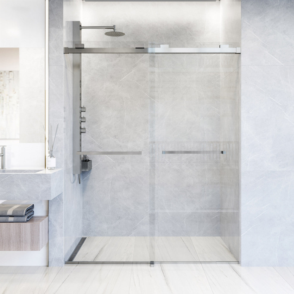 VIGO Houston Frameless Sliding, V-Motion, Chrome, Shower Door, 56" to 60" W X 76" H, Clear Glass