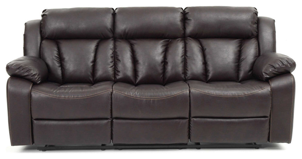 Daria 85 in. W Flared Arm Faux Leather Straight Reclining Sofa, Dark Brown