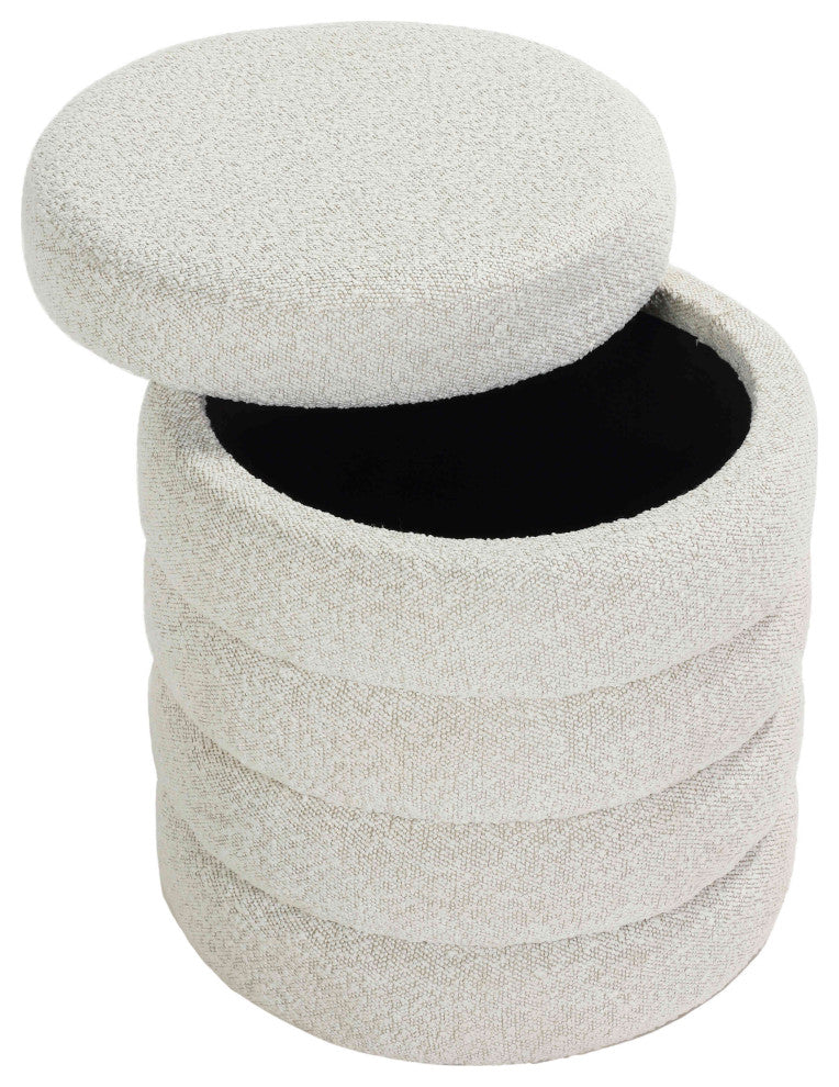 Cortesi Home Morcant Cylindrical Storage Ottoman, Light Gray
