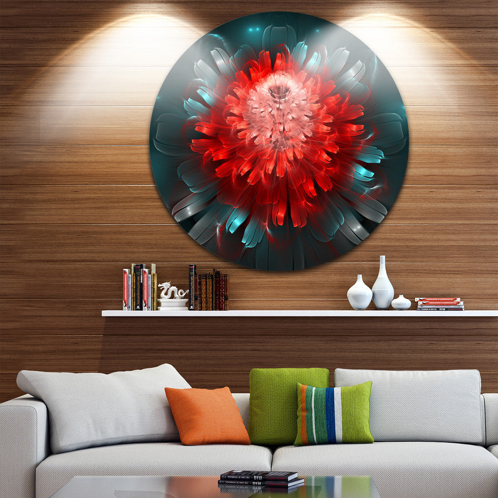 Fractal Red N Blue Flower, Floral Art Round Wall Art, 11"