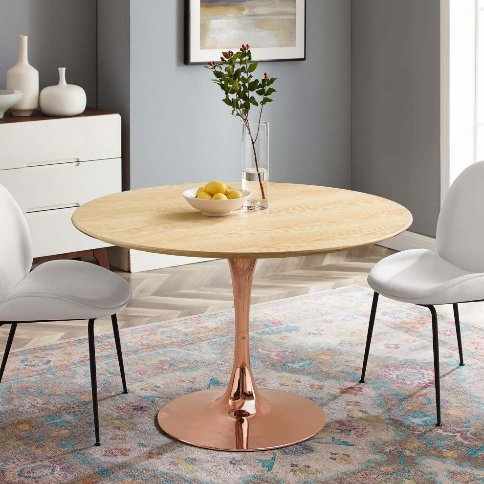 Dining Table, Round, Wood, Rose Gold Brown Natural, Modern, Bistro Restaurant