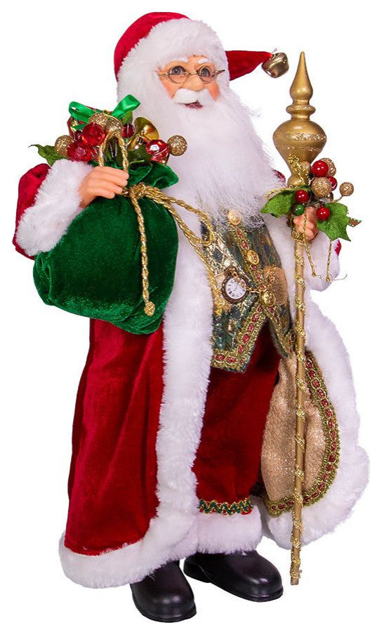 Kurt Adler 17" Kringle Klaus Elegant Santa with Staff and Bag of Gifts