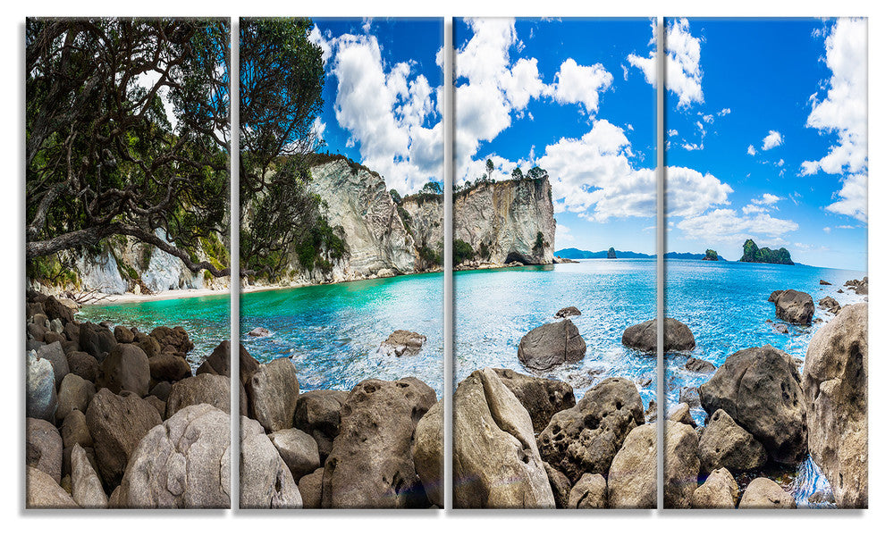 "Nestor Notabilis Kea Panorama" Extra Large Seashore Wall Art, 4 Panels, 48"x28"